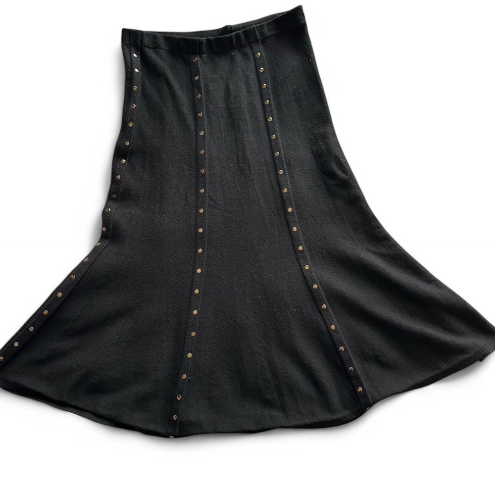 Vintage Rare Brass Riveted Slightly Flared Knit Mermaid Black Skirt - Picture 2 of 8